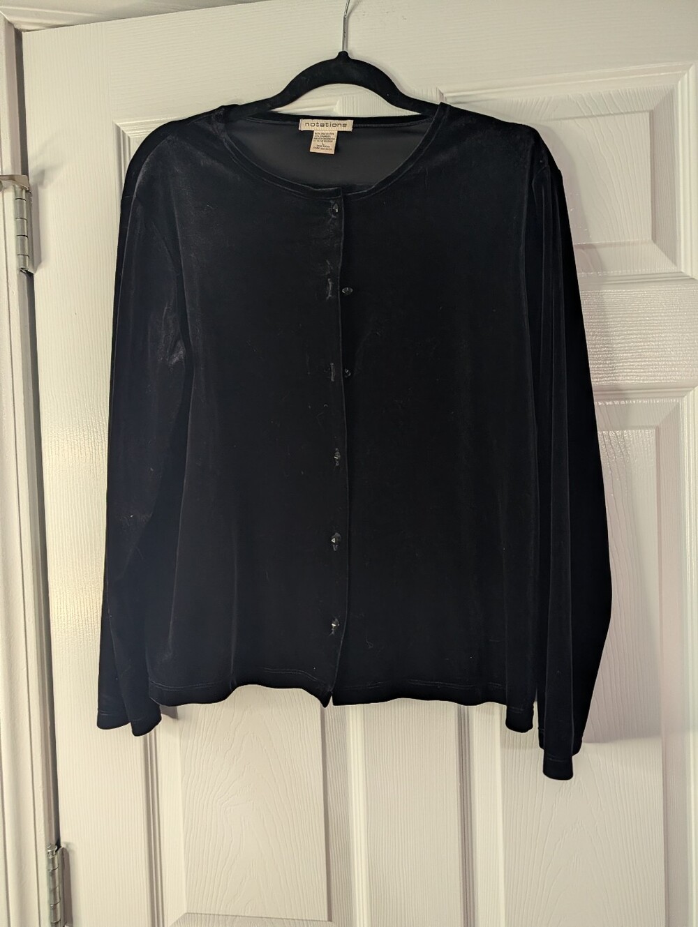 notations black velvet cardigan women’s large rhinestone button long sleeve y2k